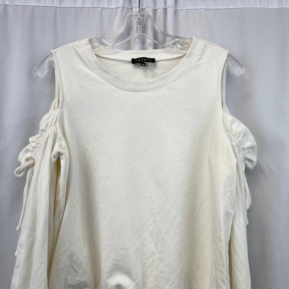 1. State Women’s Cold Shoulder Off White Sweatshirt Size Medium Long Sleeve - Picture 2 of 9